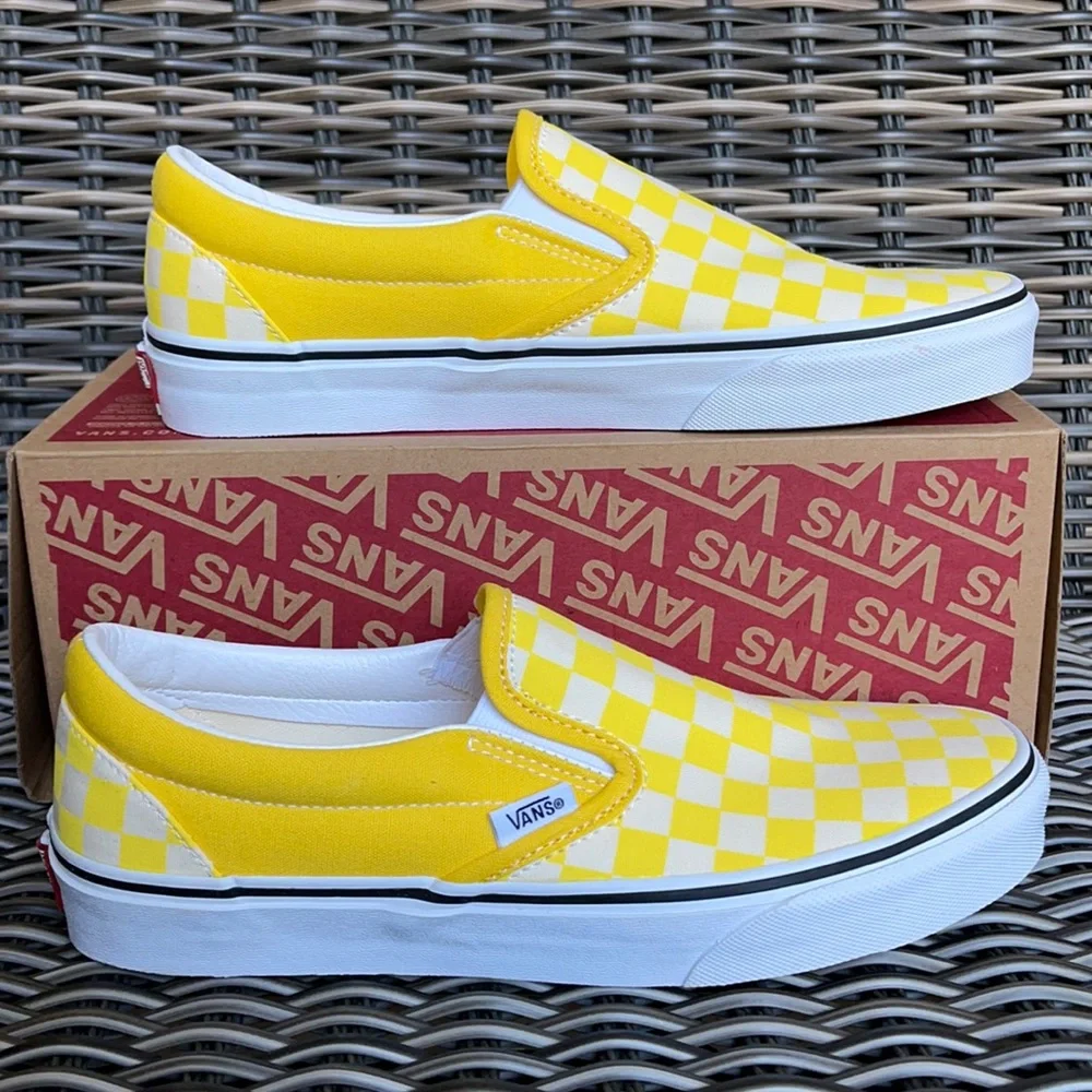 Vans Classic Slip-On Checkerboard Cyber Yellow/True White WMNS - Picture 1 of 16